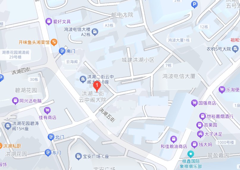深圳市罗湖区洪湖二街一带地图，红色标记处为公司位置
